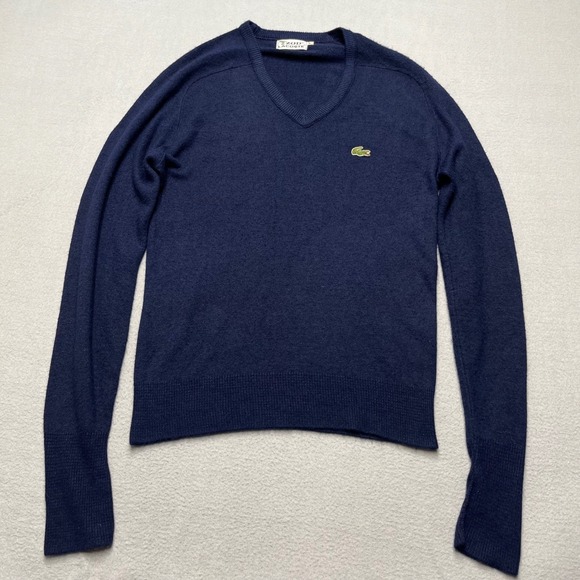 Vintage Izod Lacoste Navy Blue V-Neck P/O cashmere Sweater Crocodile Logo med